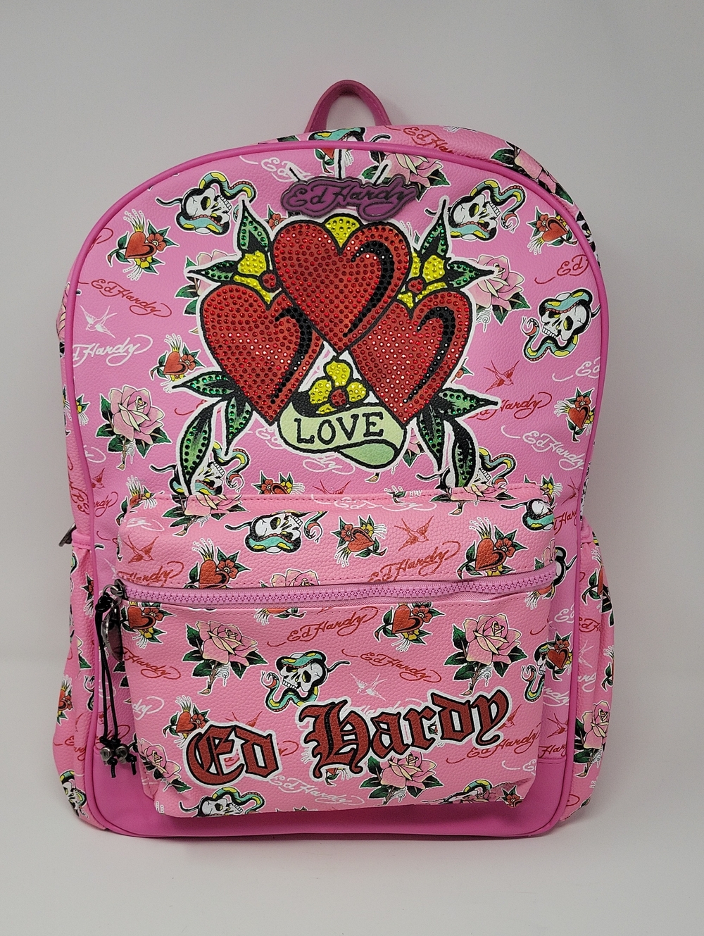 Ed Hardy Pink Heart Motif Kids Backpack